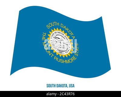 South Dakota (USA) Flagge schwenkten Vector Illustration auf weißem Hintergrund. Flagge der Vereinigten Staaten von Amerika. Stock Vektor