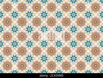 Florales nahtloses Vektormuster. Islamisches nahtloses Mosaik. Blau-beige Dekoration. Grafische Illustration Textur Stock Vektor