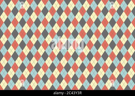 Klassisches argyle-muster im britischen Stil. Vektor nahtlose Textil-Textur. Diamant Hintergrund Grafik Illustration. Rot, blau, beige, grau Stock Vektor