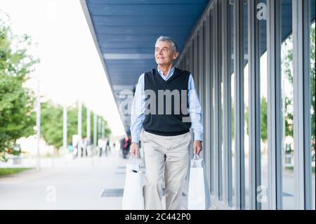 Porträt eines älteren Mannes mit Einkaufstaschen Stockfoto