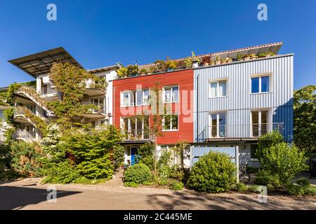 Deutschland, Baden-Württemberg, Freiburg im Breisgau, moderne Vorstadthäuser im Frühjahr Stockfoto