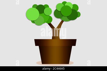 Abstrakter stilisierter Baum mit Topf, 3D-Rendering Stockfoto