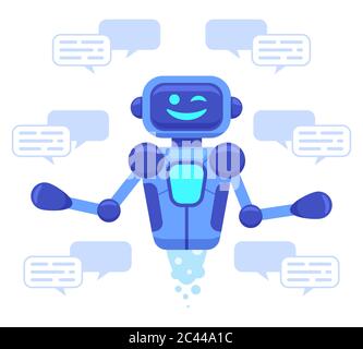Chat-bot-Unterstützung. Chat bot Assistant Online-Gespräch, Roboter unterstützen Chat, virtuelle Assistent Talk Service isoliert Vektor Illustration Stock Vektor