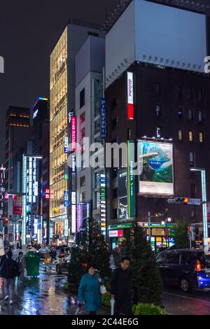 Tokio / Japan - 21. Oktober 2017: Neonlichter des trendigen Einkaufsviertels Ginza im Zentrum von Tokio, Japan Stockfoto