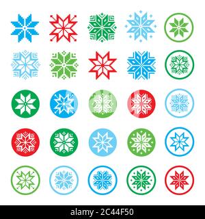 Pixelierte Schneeflocken, Weihnachten, Winter Vektor-Icons Sammlung Stock Vektor