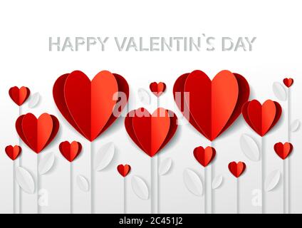 Grußkarte zum Valentinstag im Papierkunststil. Vektorpapier, Schnitt. Herzförmige Blüten. 14 februar Origami-Konzept Stock Vektor