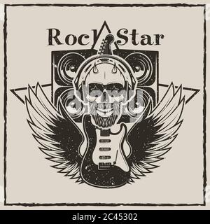 Vintage Rock Star Vektor Grunge Illustration Stock Vektor