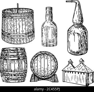 Destillerie Set Vektor Tinte Hand gezeichnet Illustration Stock Vektor
