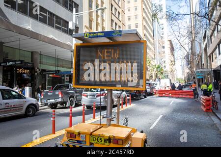 Sydney installiert Pop-up-Radwege, um den Druck auf den öffentlichen Verkehr während der covid 19 Pandemie zu minimieren, Sydney, Australien Stockfoto
