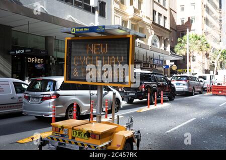 Sydney installiert Pop-up-Radwege, um den Druck auf den öffentlichen Verkehr während der covid 19 Pandemie zu minimieren, Sydney, Australien Stockfoto