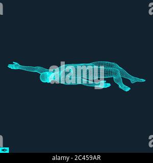 3D-Schwimmen Mann. Vektor Bild von einem Schwimmer. Menschlichen Körper. Sport Symbol. Design Element. Stock Vektor