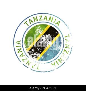 Tanzania Schild, Vintage Grunge Aufdruck mit Flagge auf weiß Stock Vektor