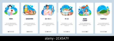Japan Website und mobile App Onboarding Bildschirme Vektor-Vorlage Stock Vektor