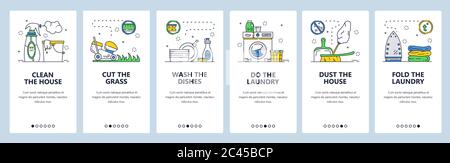 Hausreinigung Website und mobile App Onboarding Bildschirme Vektor-Vorlage Stock Vektor