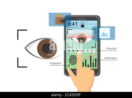 Authentifizierungsmethoden für Mobiltelefone, Vektorgrafik flach Stock Vektor