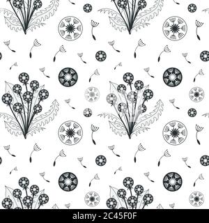 Nahtlose botanische Muster mit Löwenzahn Blumen Stock Vektor