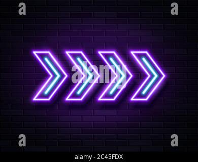 Futuristische Sci Fi Modern Neon Violet leuchtende Pfeile Rahmen für Banner auf dunklen leeren Grunge Beton Backstein Hintergrund. Stock Vektor