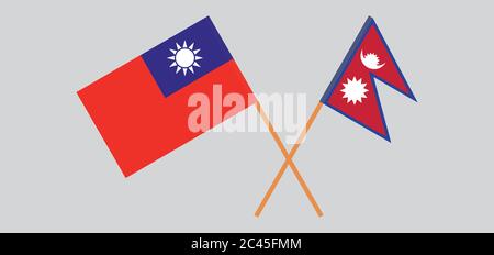 Gekreuzte Flaggen von Nepal und Taiwan. Offizielle Farben. Korrektes Verhältnis. Vektorgrafik Stock Vektor