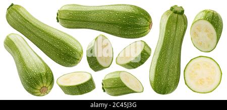 Squash Zucchini Zucchini auf weißem Hintergrund Stockfoto