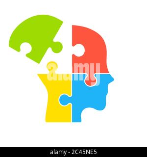 Menschlicher Geist mit einem fehlenden Puzzle-Stück. Alzheimer-Krankheit und Demenz Konzept. Depressionen und psychische Probleme. Verwirrt. Vektor Stock Vektor