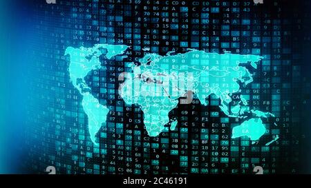 Internet weltweit globaler digitaler Datenfluss und Verarbeitung Stockfoto