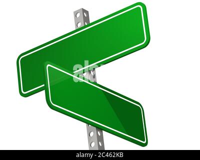 Road Sign Board für Cross Road in Grün, 3D-Rendering Stockfoto