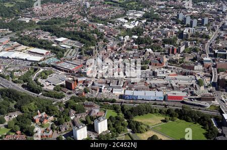 Luftaufnahme des Stockport Stadtzentrums Stockfoto