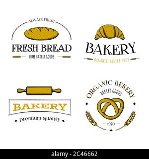 Vektor Hand gezeichnet Satz von Bäckerei Logos, Etiketten, Abzeichen oder Symbole. Stock Vektor
