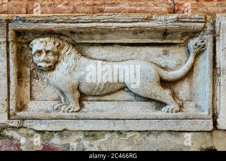 Löwe - außerhalb Zierdetail der Markusbasilika in Venedig, Italien Stockfoto