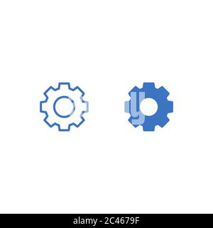 Zahnrad oder Zahnradumriss und flaches Symbol auf weißem Hintergrund isoliert Stock Vektor