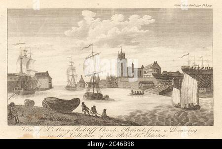 Blick auf die St. Mary Redcliffe Church, Bristol. Avon. Redcliff Zurück 1792 alter Druck Stockfoto