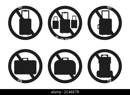 Gepäckverbot. Travel Ban Black Kollektion. Stop-Fahrt isoliert Abbildung. Bleiben Sie zu Hause COVID-19 Prävention. Stock Vektor