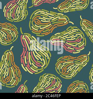 Vektor Nahtloses Muster mit Birnenfrüchten in trendigem linearem Stil. Design-Konzept Bio-Lebensmittel, Lebensmittelgeschäft oder vegetarisches Café. Stock Vektor