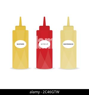 Ketchup und Senfflaschen Illustration in bunt Stock Vektor