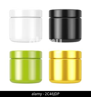 Set von Kosmetikgel mit Deckel für Creme oder Gel Mockup auf weißem Hintergrund. 3d-Rendering Stockfoto