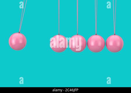 Pink Newton's Sphere Cradle Duotone auf blauem Hintergrund. 3d-Rendering Stockfoto