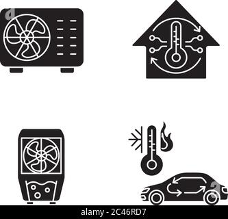 Schwarze Glyphen-Symbole für die Klimasteuerung auf weißem Raum eingestellt Stock Vektor