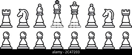 Schachsymbole gesetzt. Umriss Satz von Schachvektor-Icons für Web-Design isoliert auf weißem Hintergrund Stock Vektor