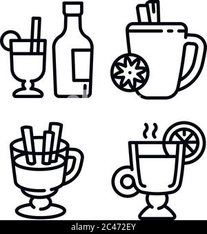 Glühwein Symbole Set. Umriss Satz von Glühwein Vektor-Symbole für Web-Design isoliert auf weißem Hintergrund Stock Vektor