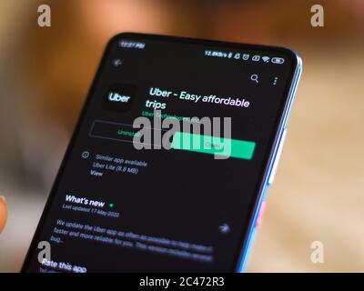 Assam, indien - 23. Mai 2020 : Uber App. Eine Taxi-Buchungs-App weltweit. Stockfoto