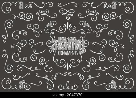 Handgezeichnete Vintage Element Kollektion auf dunklem Hintergrund. Perfekt für Einladungskarten-Design und Seitendekoration. Vektorgrafik. Stock Vektor