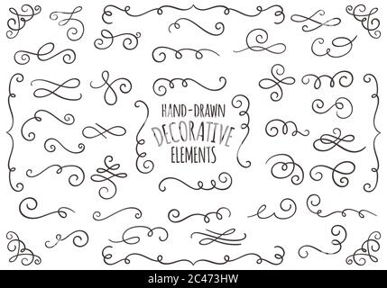 Handgezeichnete Vintage dekorative Strudel Ornamente. Perfekt für Einladungskarten-Design und Seitendekoration. Vektorgrafik. Stock Vektor