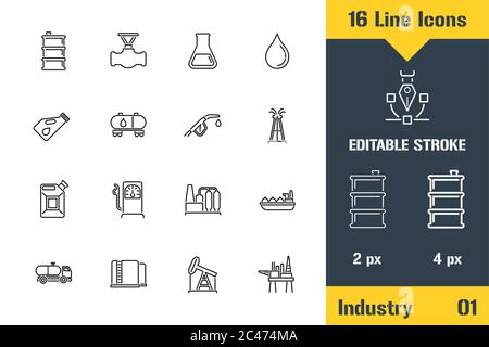 Ölindustrie, Raffinerie, Bergbau. Symbol für dünne Linien - Darstellung des flachen Vektorgrafiken. Bearbeitbares Strichpiktogramm. Hochwertiges Grafikkonzept für das Web Stock Vektor