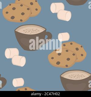 Kaffee mit Cookies und Marshmallows nahtloses Muster Stockfoto