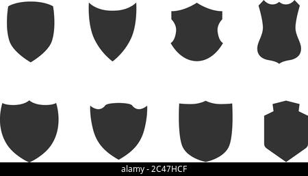 Polizei Abzeichen Form. Symbole Vektor militärische Schild Silhouetten. Sicherheitspatches auf weißem Hintergrund isoliert. Abbildung Schild Form Schutz, schwarze Sicherheit und Fußball Abzeichen Vektor eps 10 Stock Vektor