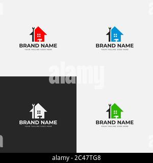 Startseite Reparatur Logo Design Vorlage Vektor Illustration. Haus Gebäude Werkzeuge Vektor-Design. Haus Bau Logo Symbol Design. Stock Vektor