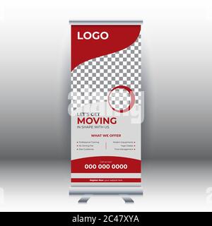 Fitness Roll up Verkauf Banner Design-Vorlage, abstrakter Hintergrund, Pull-up-Design, moderne x-Banner, Rechteck-Größe. Vorlage für Sport, Fitness. Stock Vektor