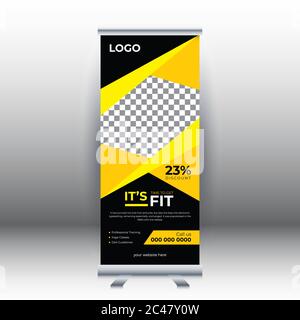 Fitness Roll up Verkauf Banner Design-Vorlage, abstrakter Hintergrund, Pull-up-Design, moderne x-Banner, Rechteck-Größe. Vorlage für Sport, Fitness. Stock Vektor
