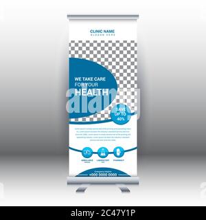 Kreative abstrakte moderne medizinische Roll-up Banner Design Vorlage Vektor Illustration Konzept. Spital Gesundheitsförderung Standee Banner. Stock Vektor