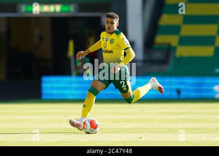 Norwich, Großbritannien. Juni 2020. Max Aarons von Norwich City während des Premier League-Spiels zwischen Norwich City und Everton in der Carrow Road, Norwich. Foto von David Horn. Kredit: Prime Media Images/Alamy Live Nachrichten Stockfoto